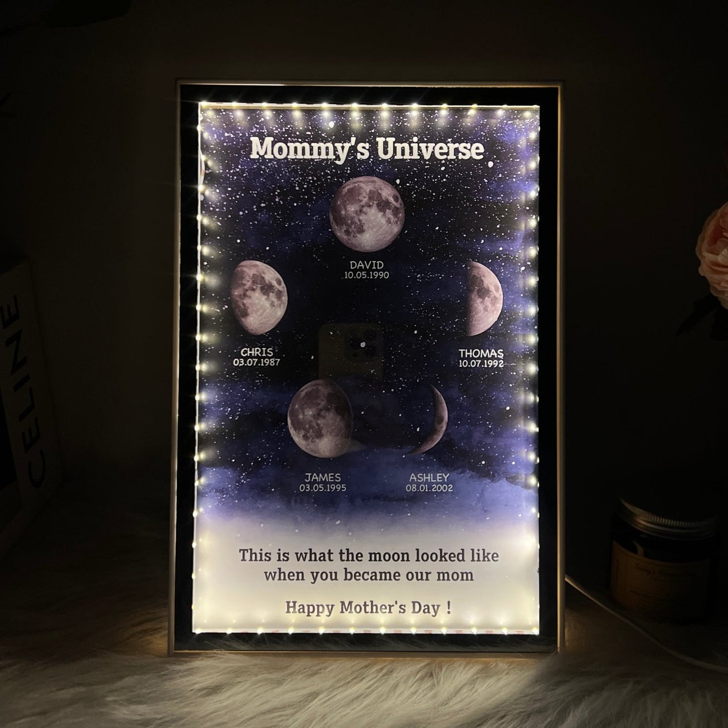 Starry Night Customize Birth Moon Phase Mirror Light Box
