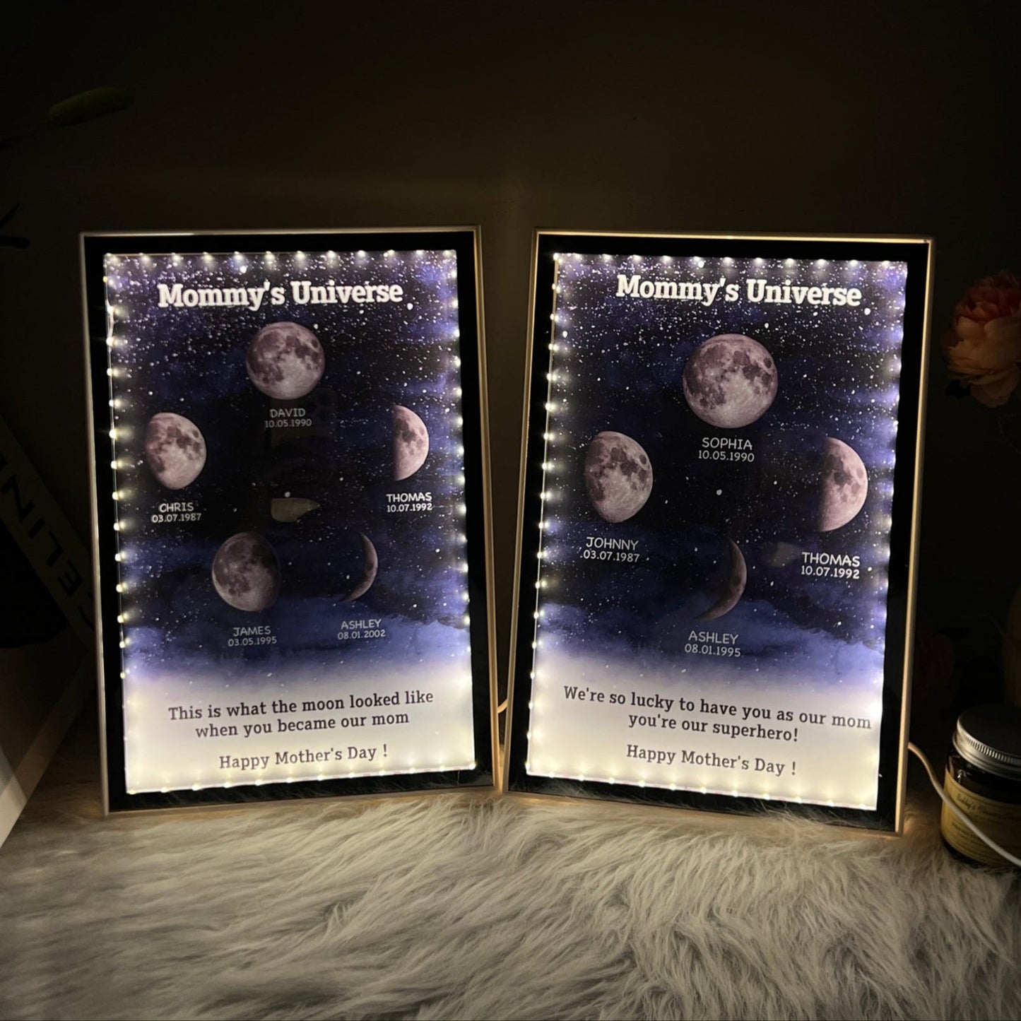 Starry Night Customize Birth Moon Phase Mirror Light Box