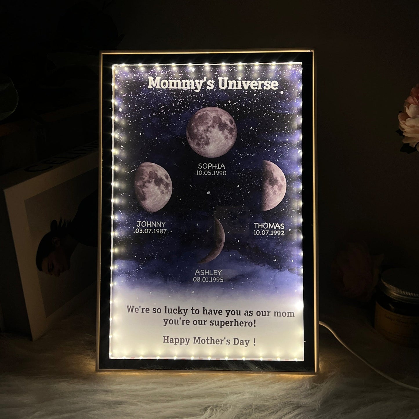 Starry Night Customize Birth Moon Phase Mirror Light Box