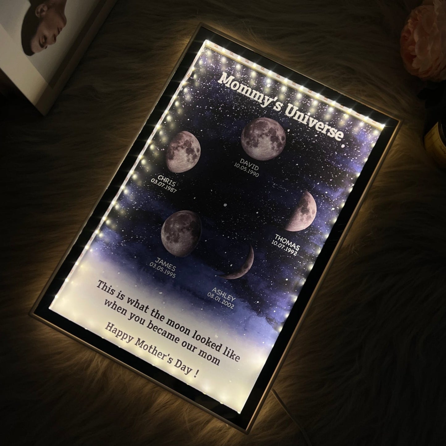 Starry Night Customize Birth Moon Phase Mirror Light Box